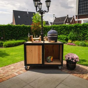 Big green egg outdoor kitchen hout