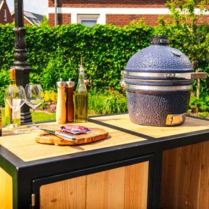 Big green egg outdoor kitchen hout